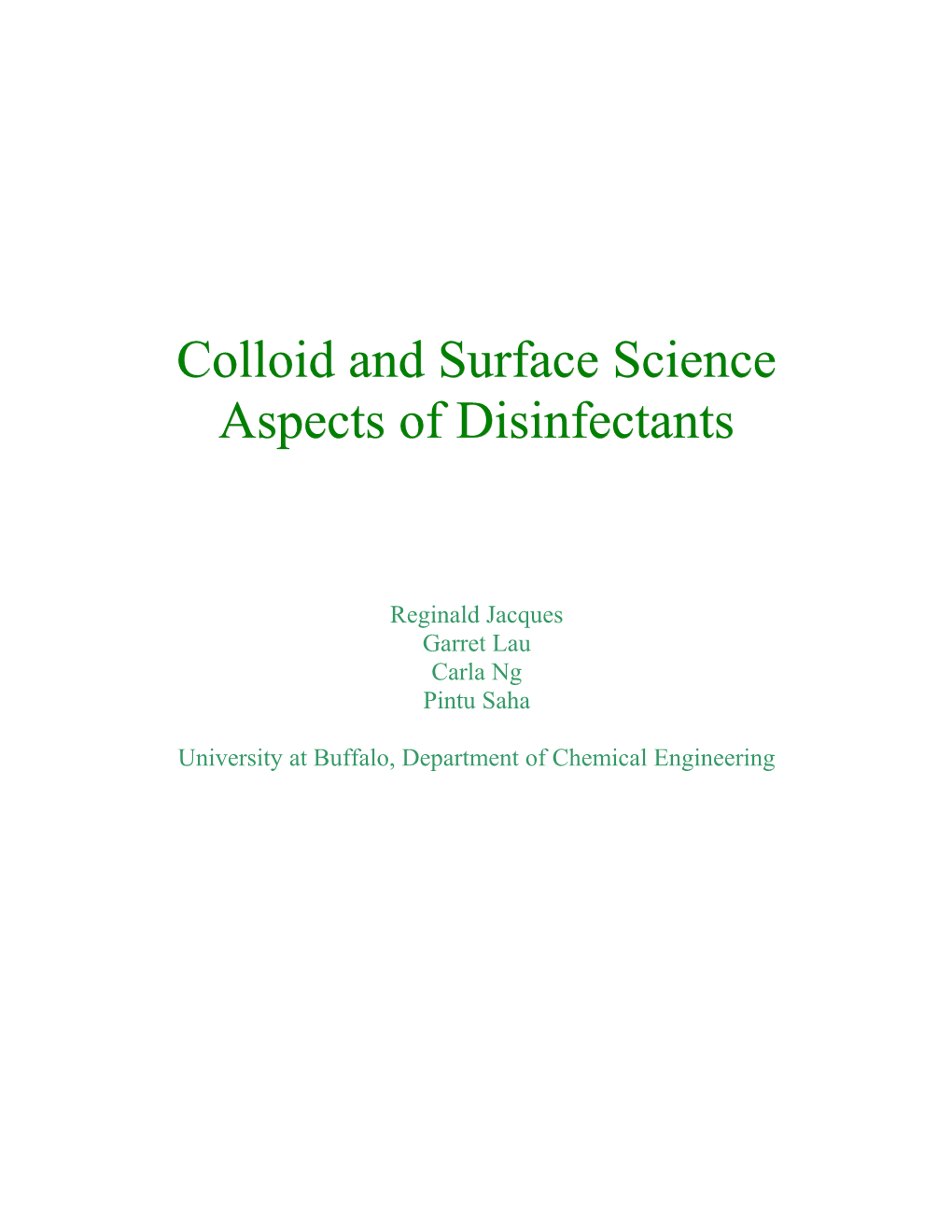 Colloid and Surface Science Aspects of Disinfectants