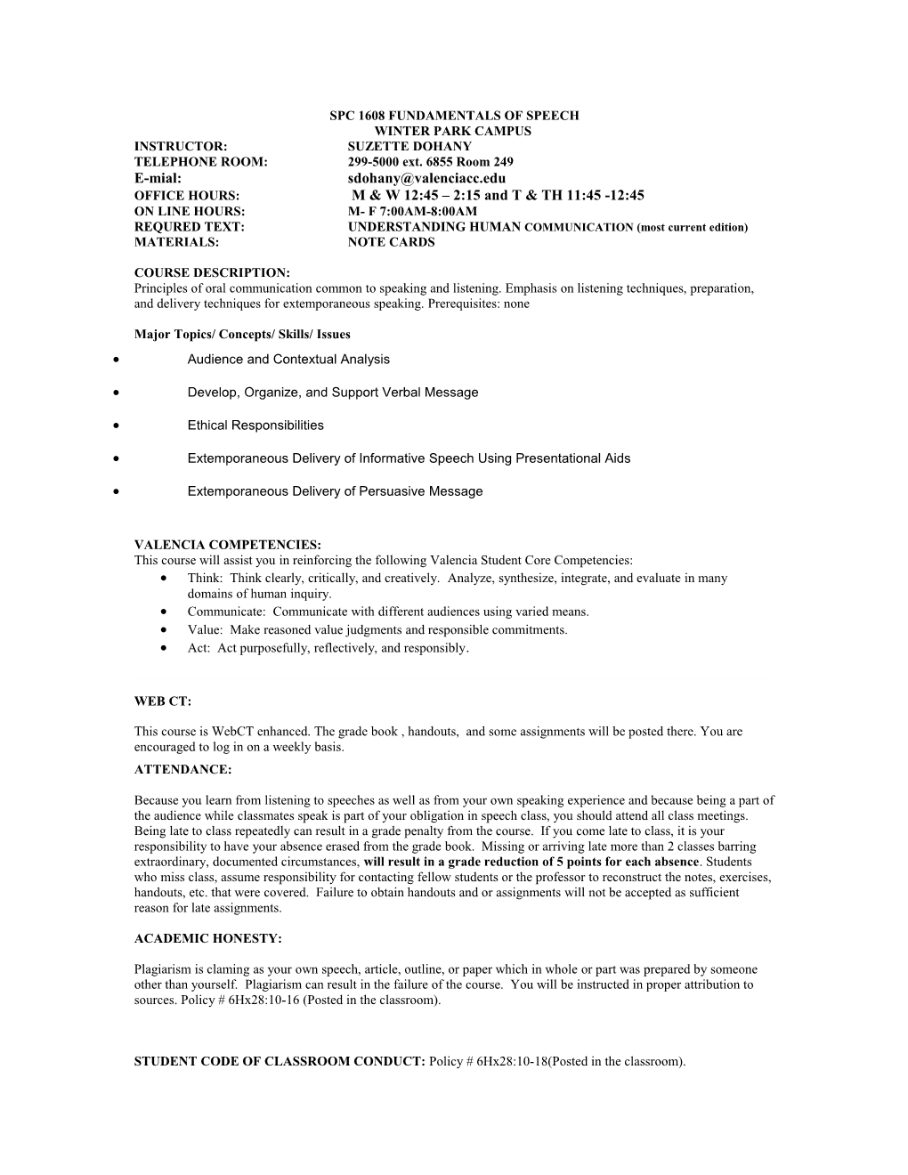 Spc 1600 Fundamentals of Speech