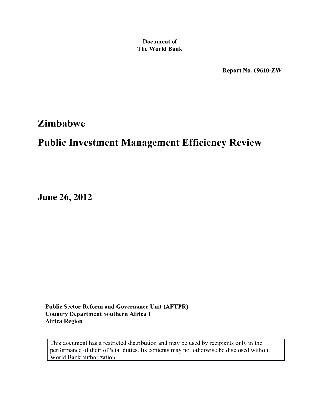 Public Investment Management Efficiency Review