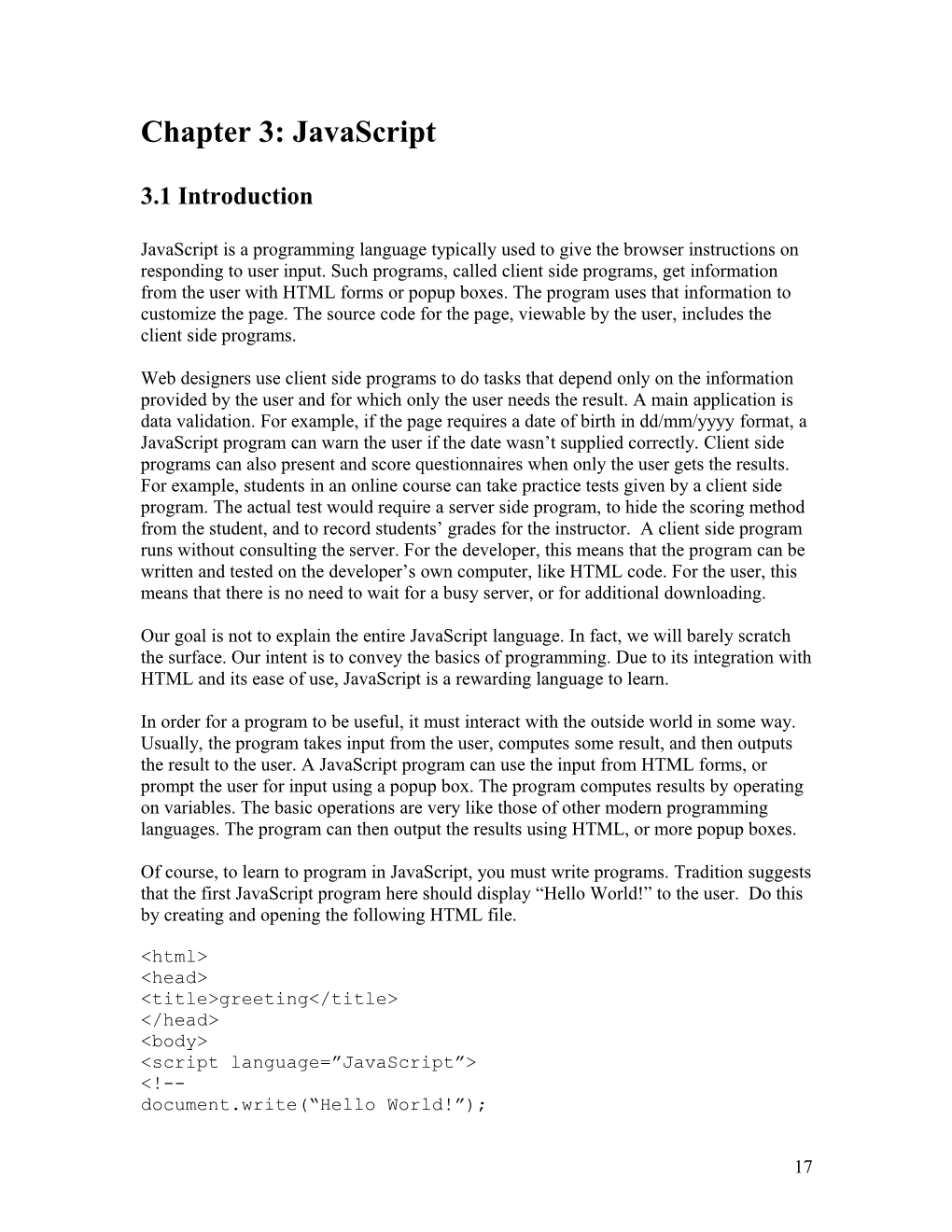 Chapter 3: Javascript