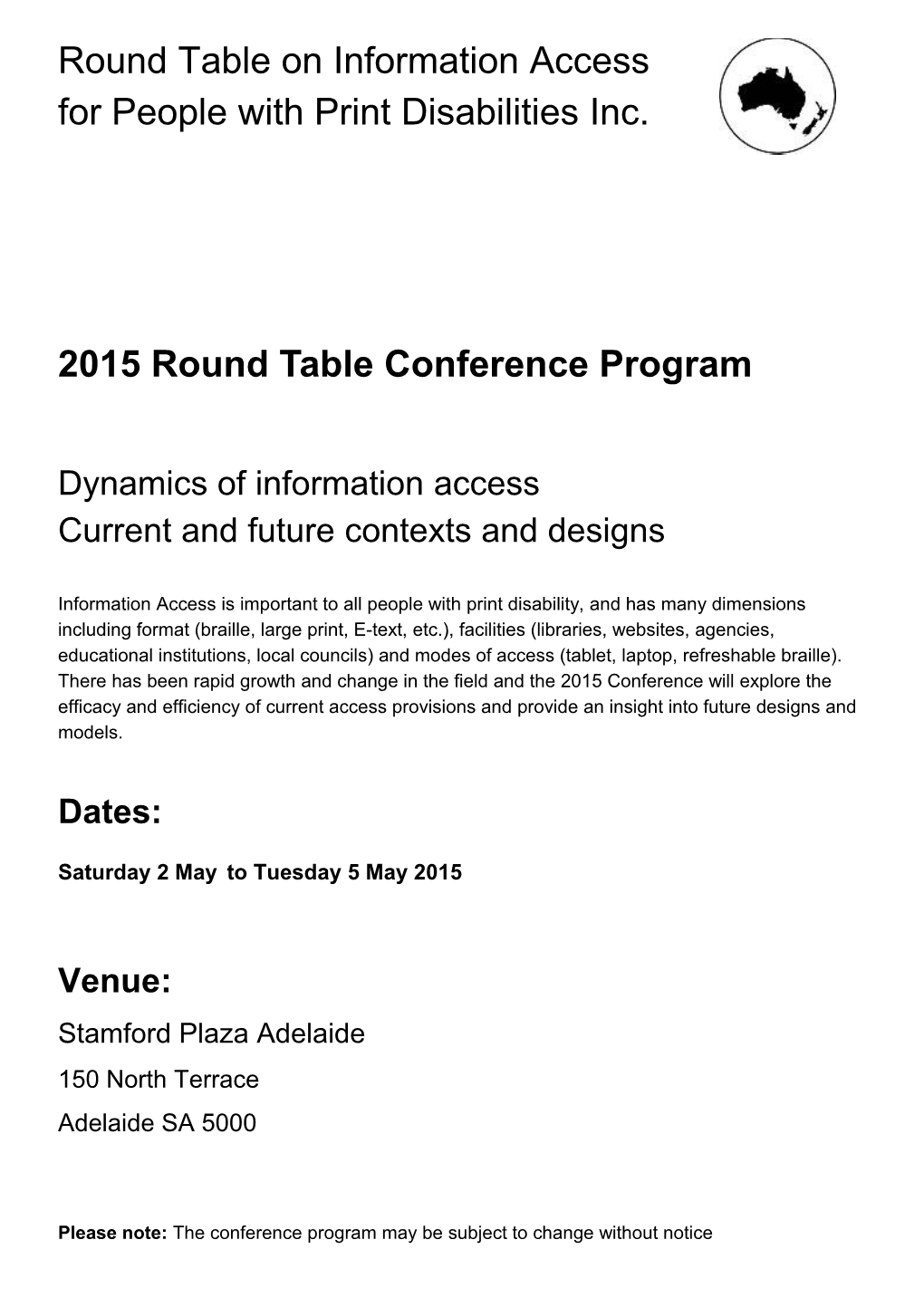 2015Round Table Conference Program