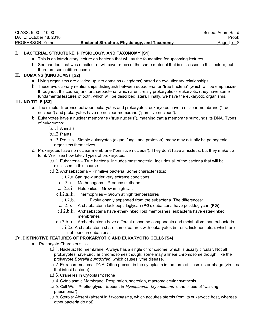 PROFESSOR: Yother Bacterial Structure, Physiology, and Taxonomy Page1 of 6