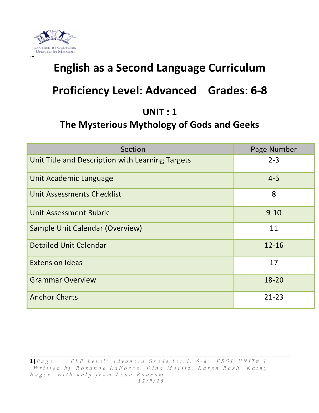 English As a Second Language Curriculum