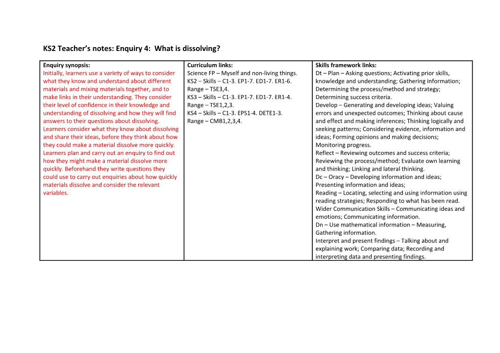 KS2 Teacher S Notes: Enquiry 4: What Is Dissolving?