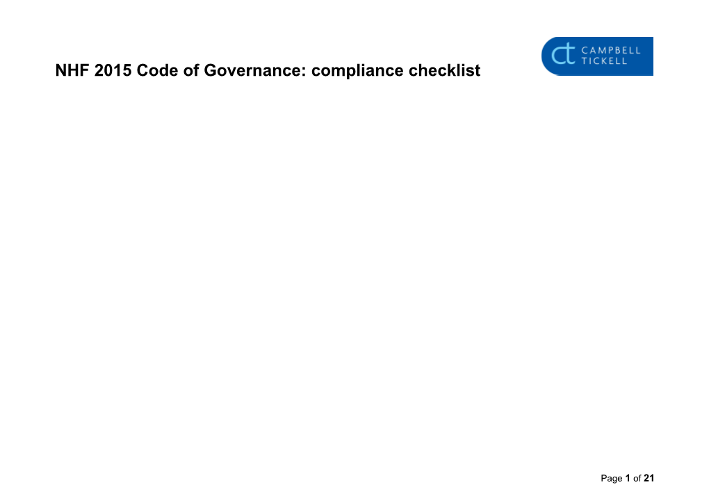 NHF 2015Code of Governance: Compliance Checklist
