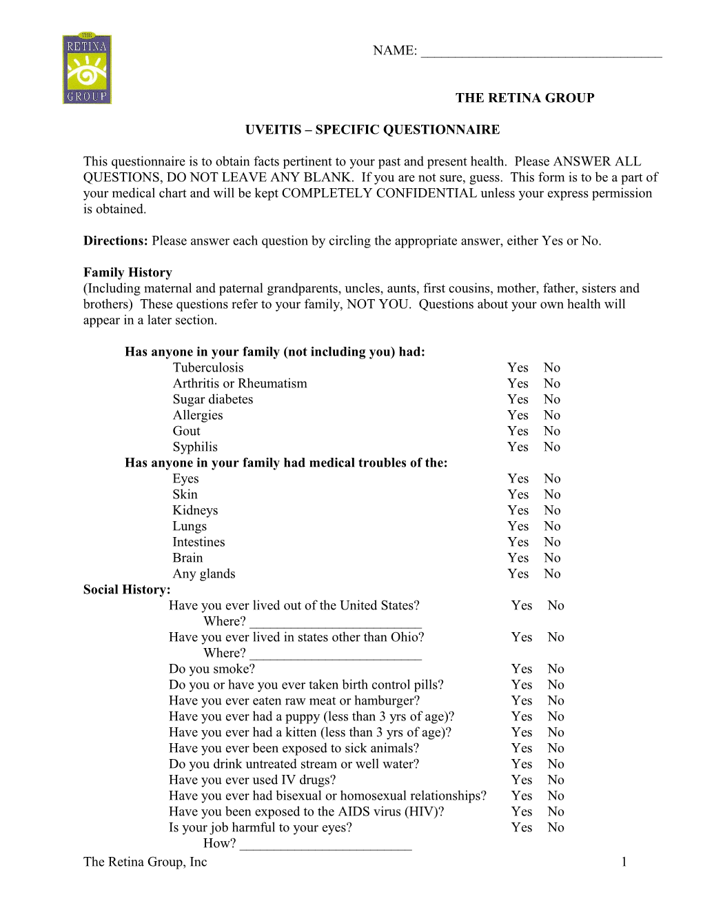 Uveitis Specific Questionnaire