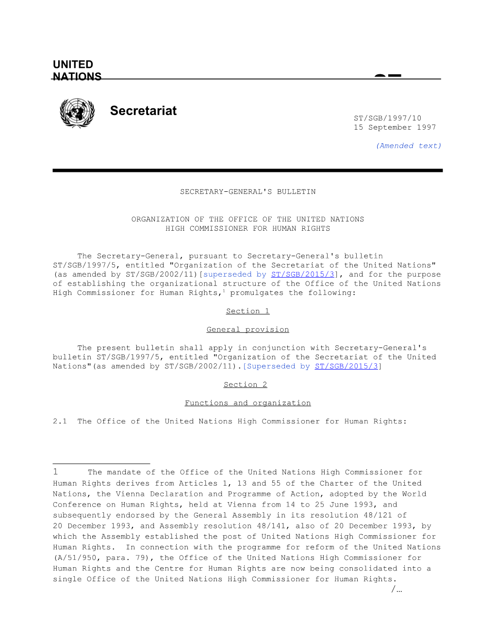 Organization of the Office of the United Nations