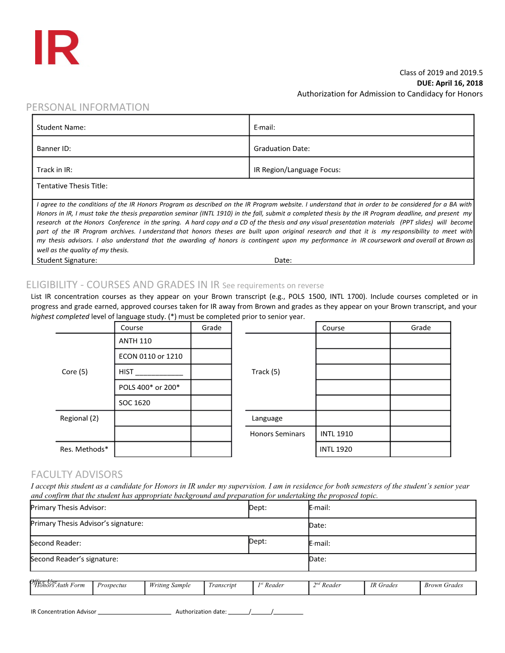 IR Honors Application Form 2014