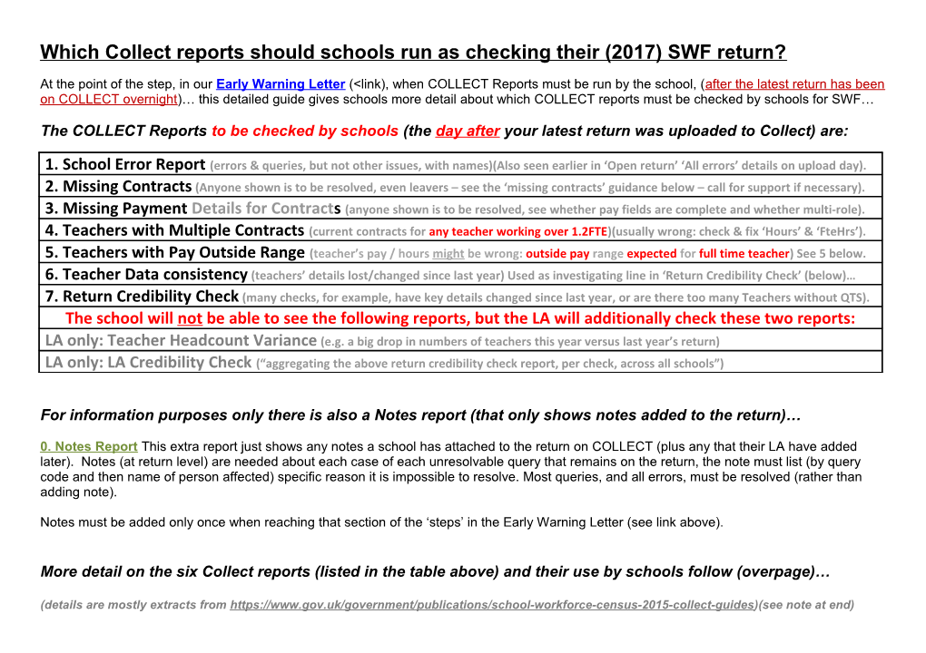 Which Collect Reports Should Schools Run As Checking Their (2017) SWF Return?