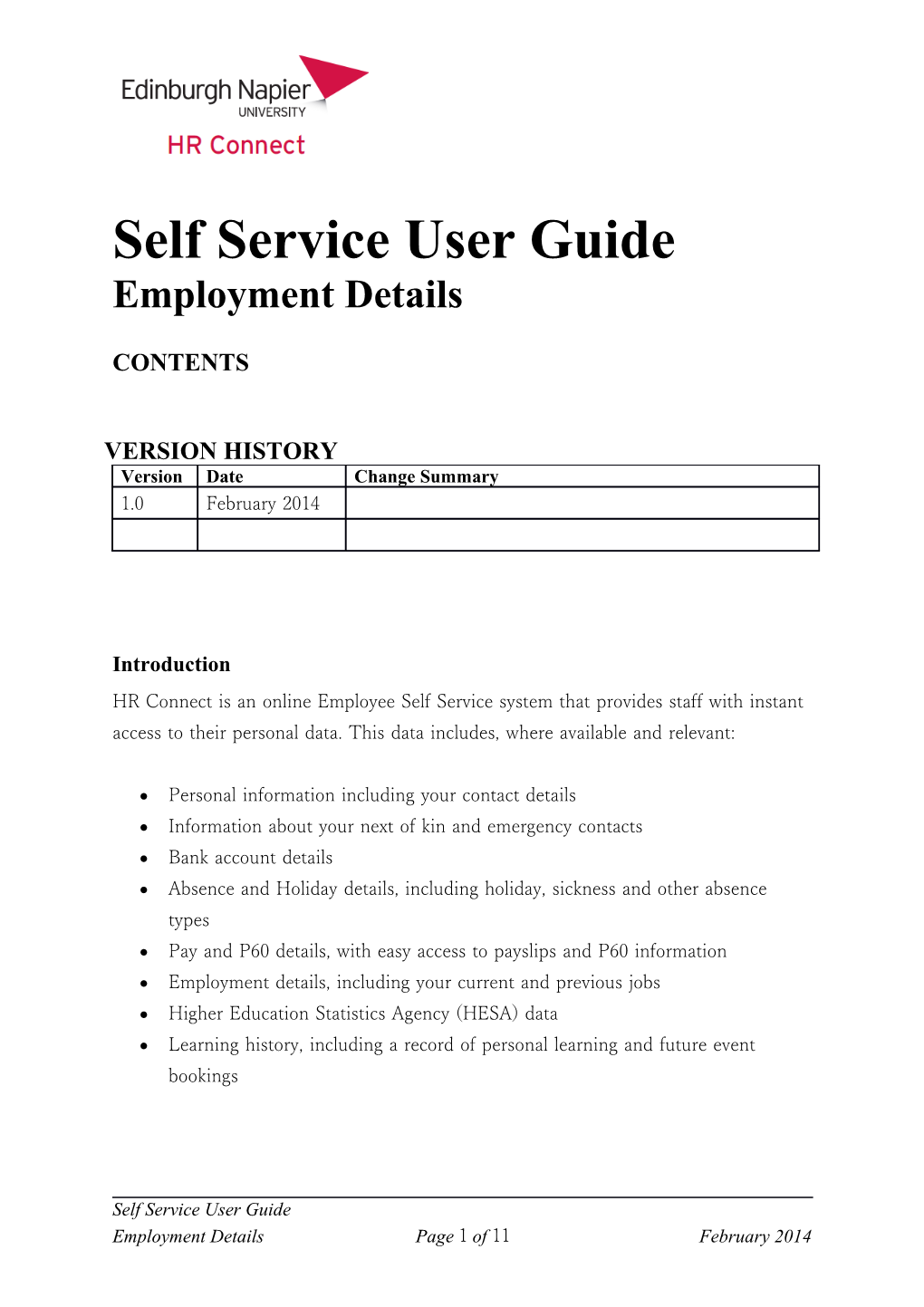 HR CONNECT User Guide 5-Employment