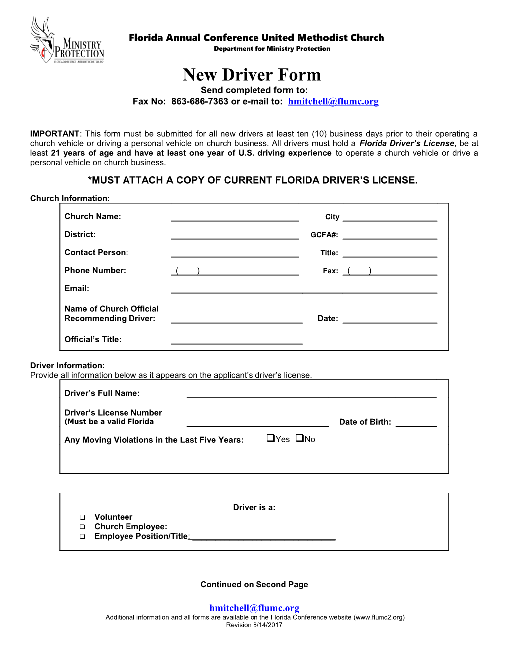 IMPORTANT: This Form Must Be Submitted for All New Drivers at Least (30) Business Days