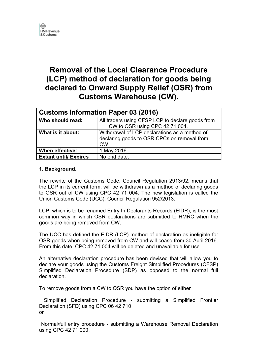 Customs Information Paper 03(2016)