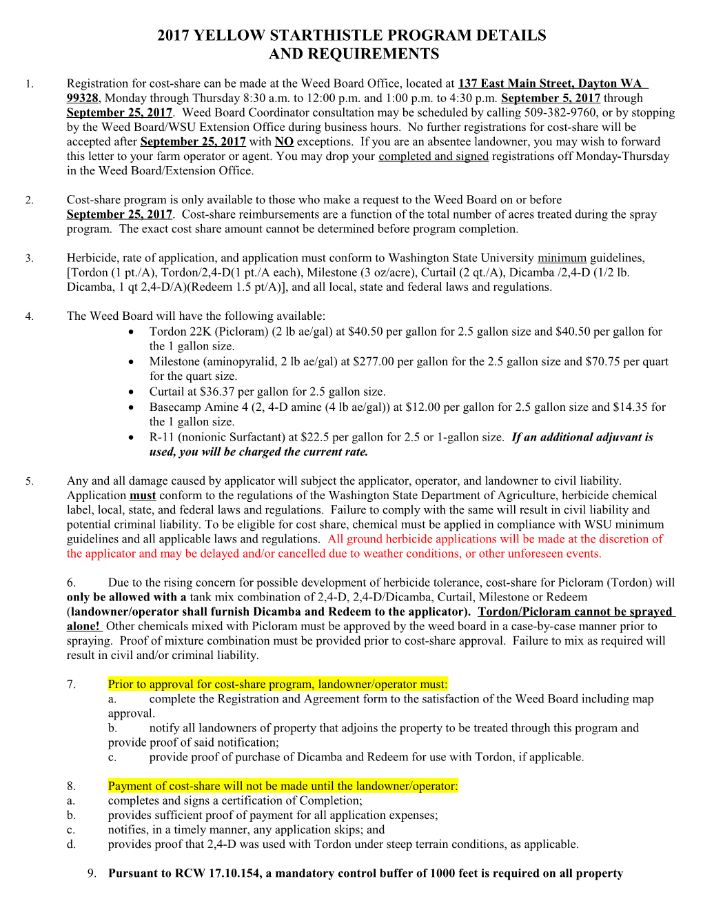 2003 Yellow Starthistle Program Details
