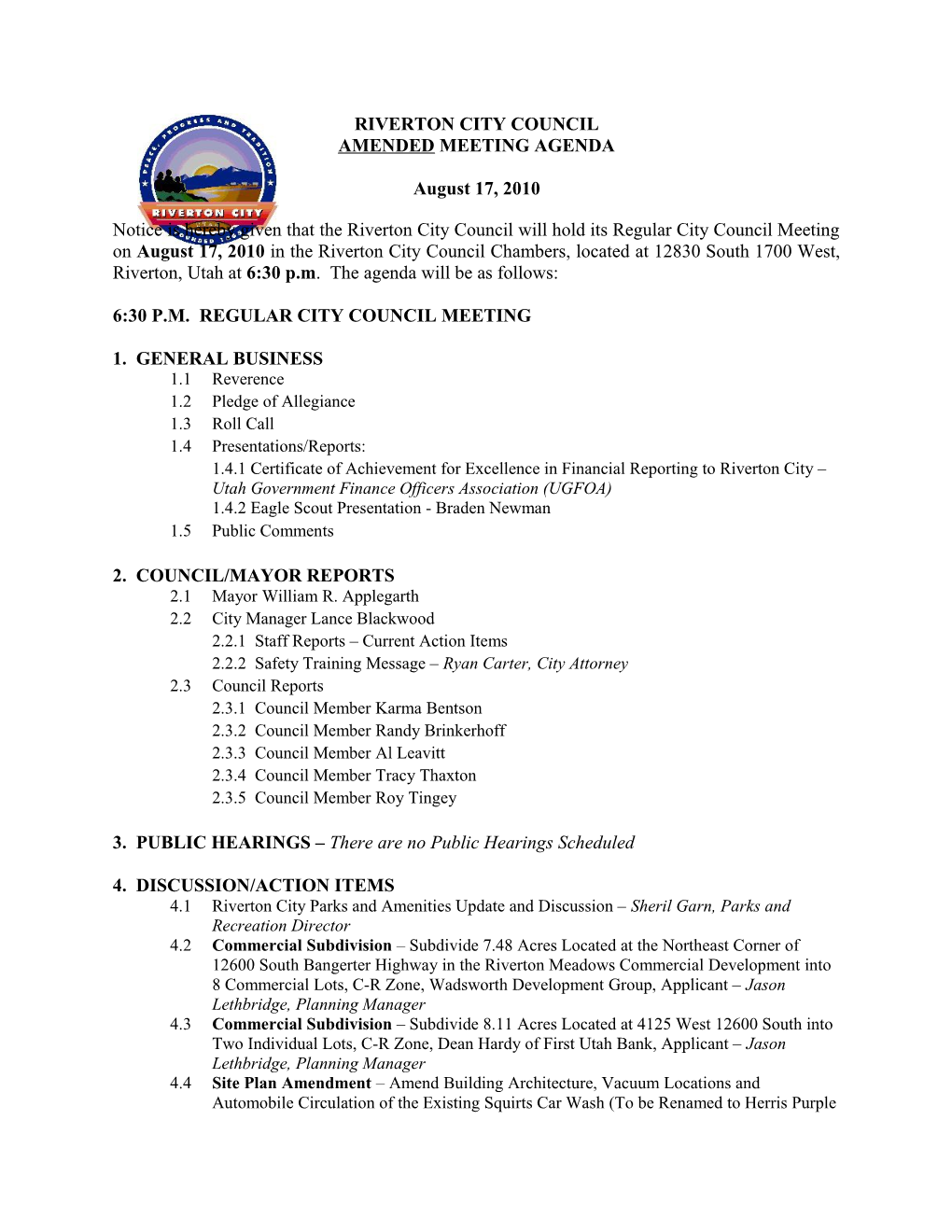 Amendedmeeting Agenda