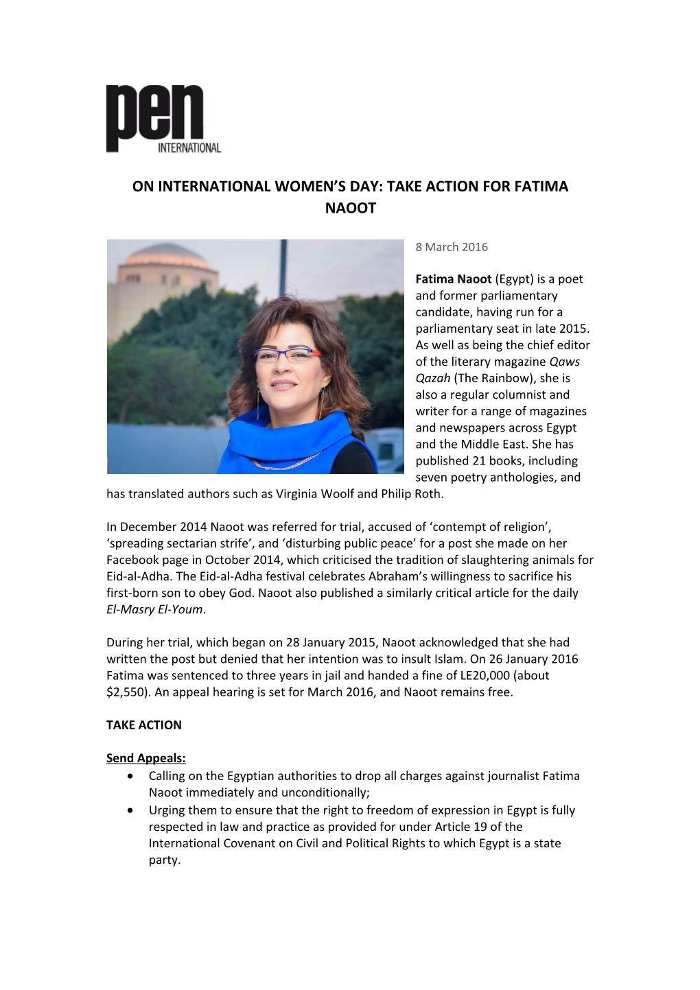 On International Women S Day: Take Action for Fatima Naoot