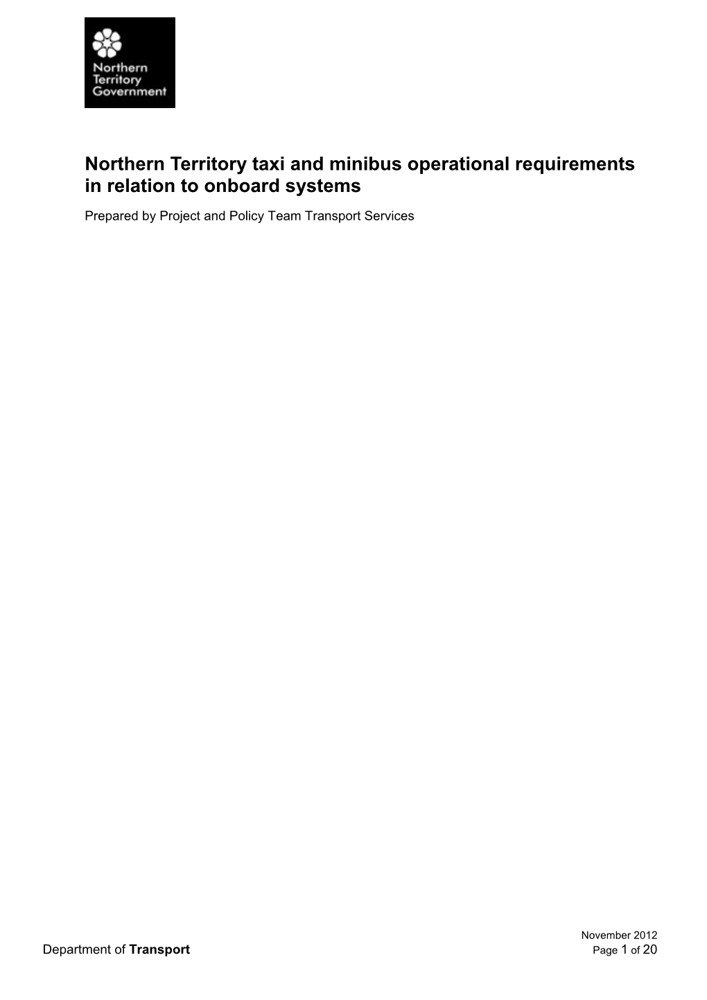 Northern Territory Taxi and Minibus Operational Requirements in Relation to Onboard Systems