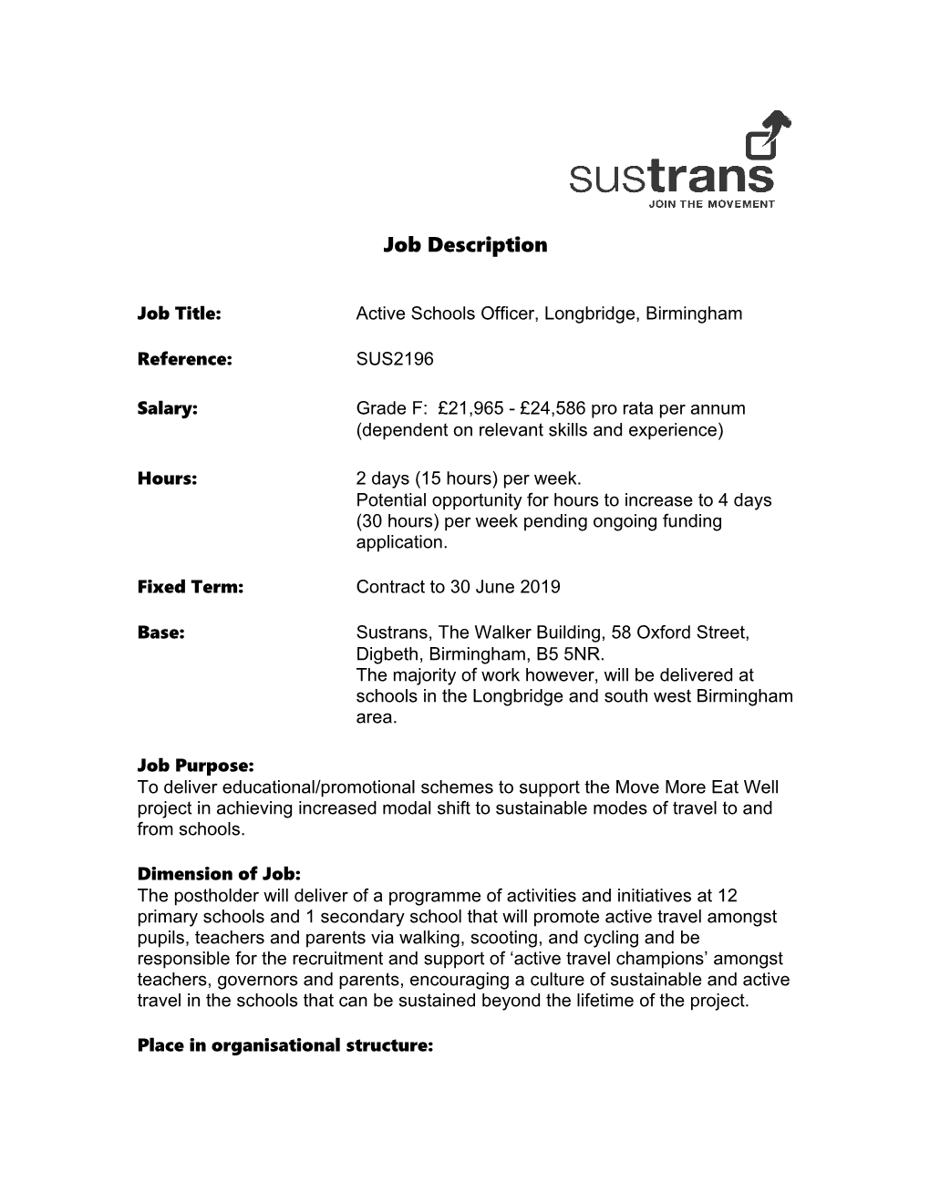 Job Title:Active Schools Officer, Longbridge, Birmingham