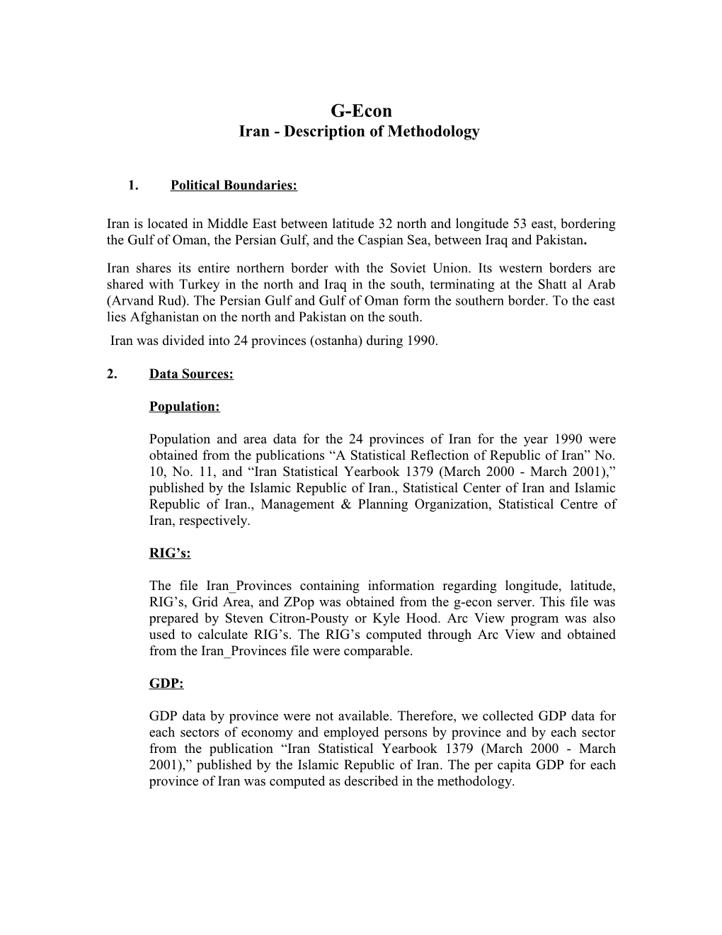 Iran- Description of Methodology