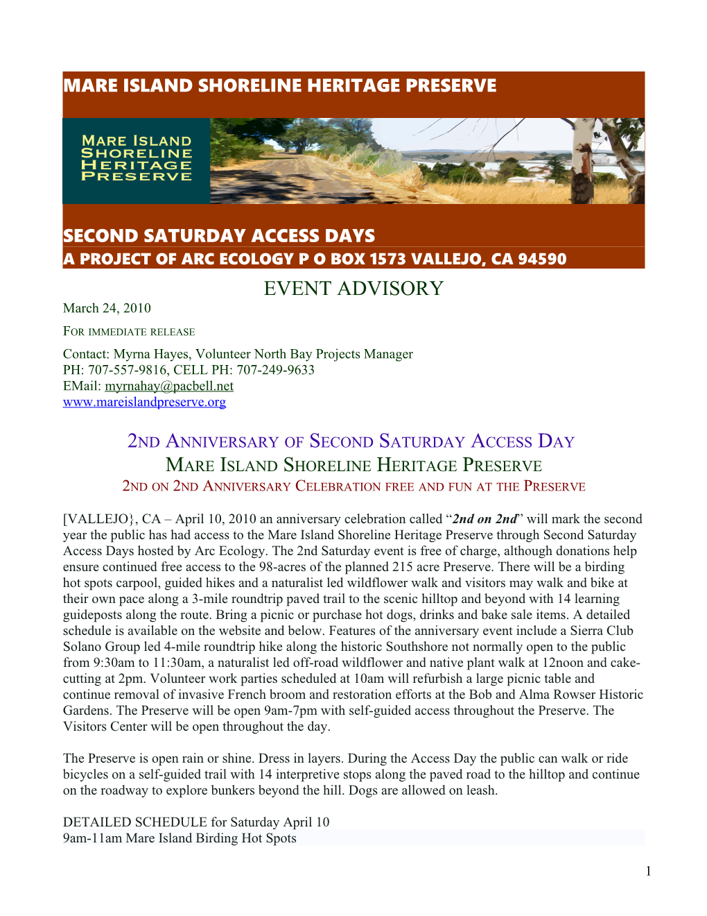 A Brief Newsnote and Calendar of Arc Ecology Outings, Tours, Programs and Events Scheduled