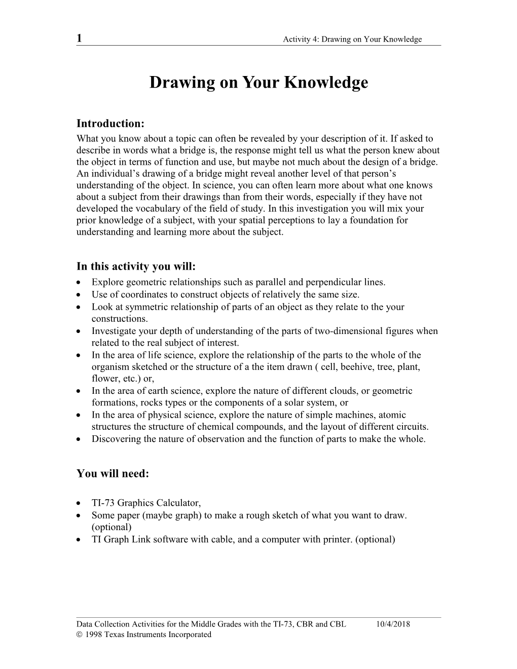 1 Activity 4: Drawing on Your Knowledge