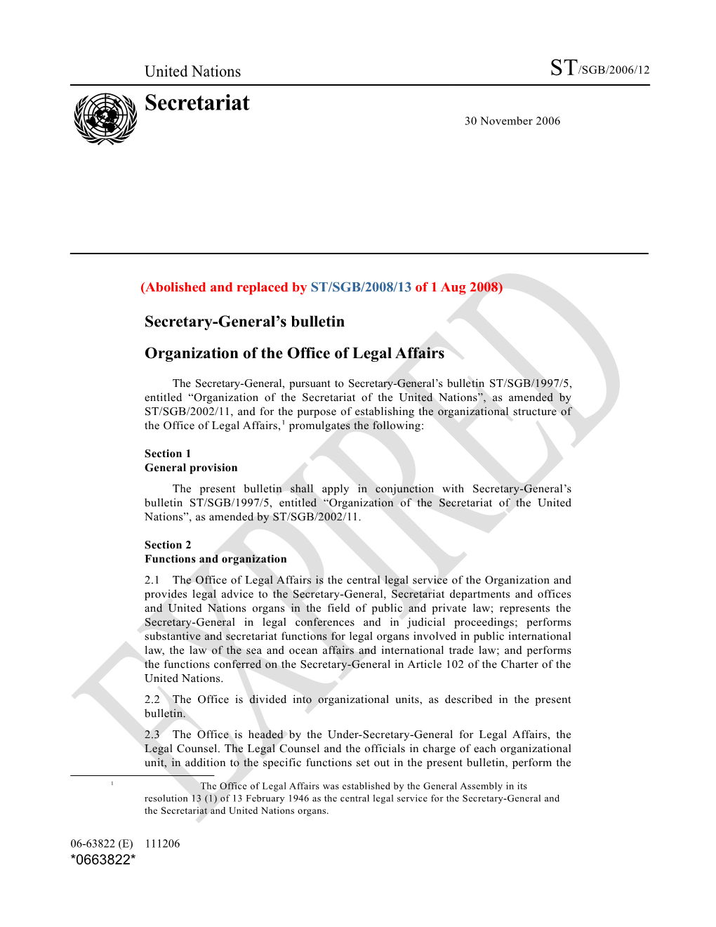Organization of the Office of Legal Affairs