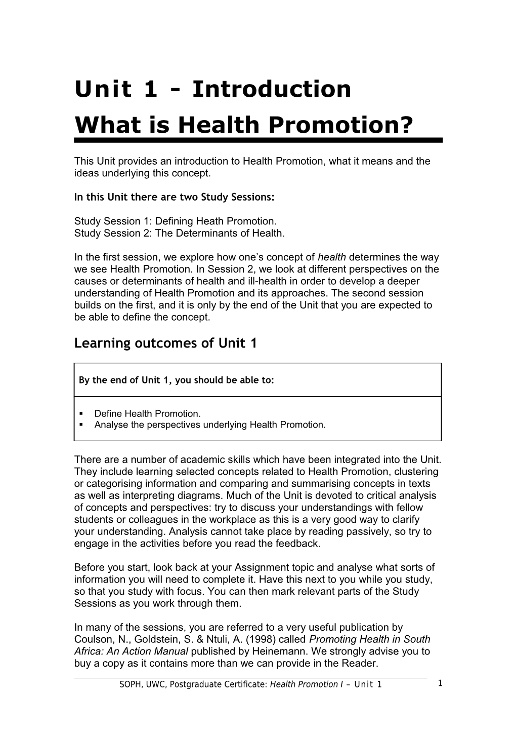 Unit 1 What Is Health Promotion