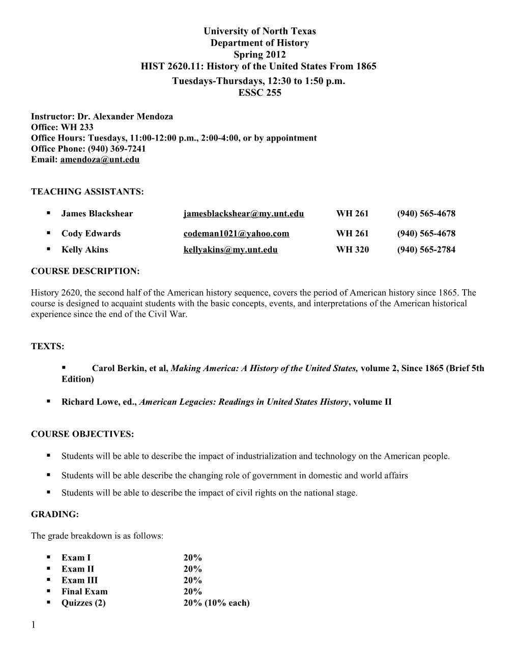 HIST 2620.11: History of the United States from 1865