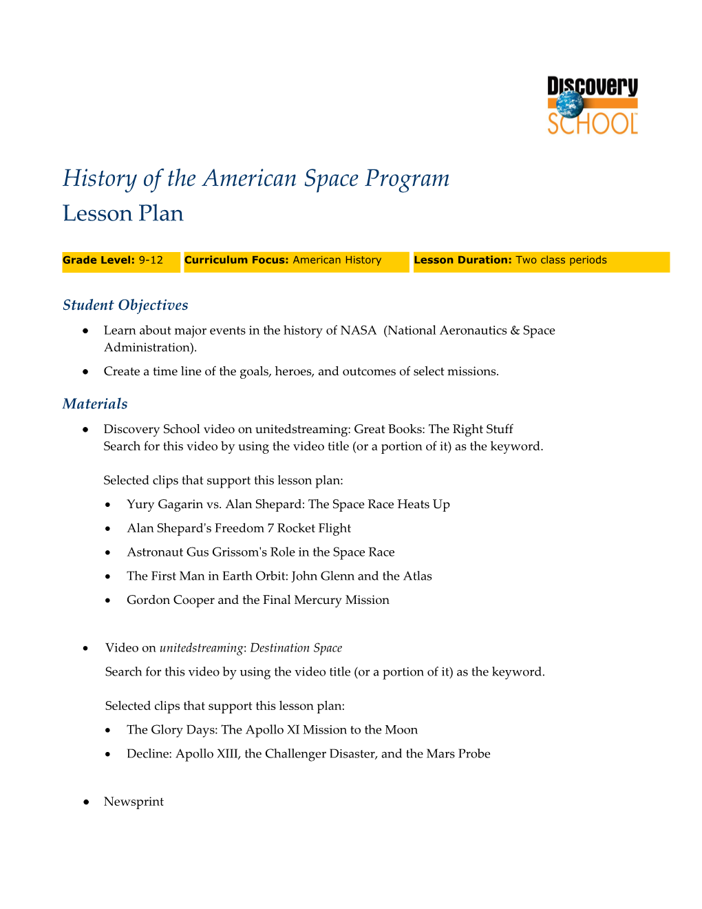 History of the American Space Program 1
