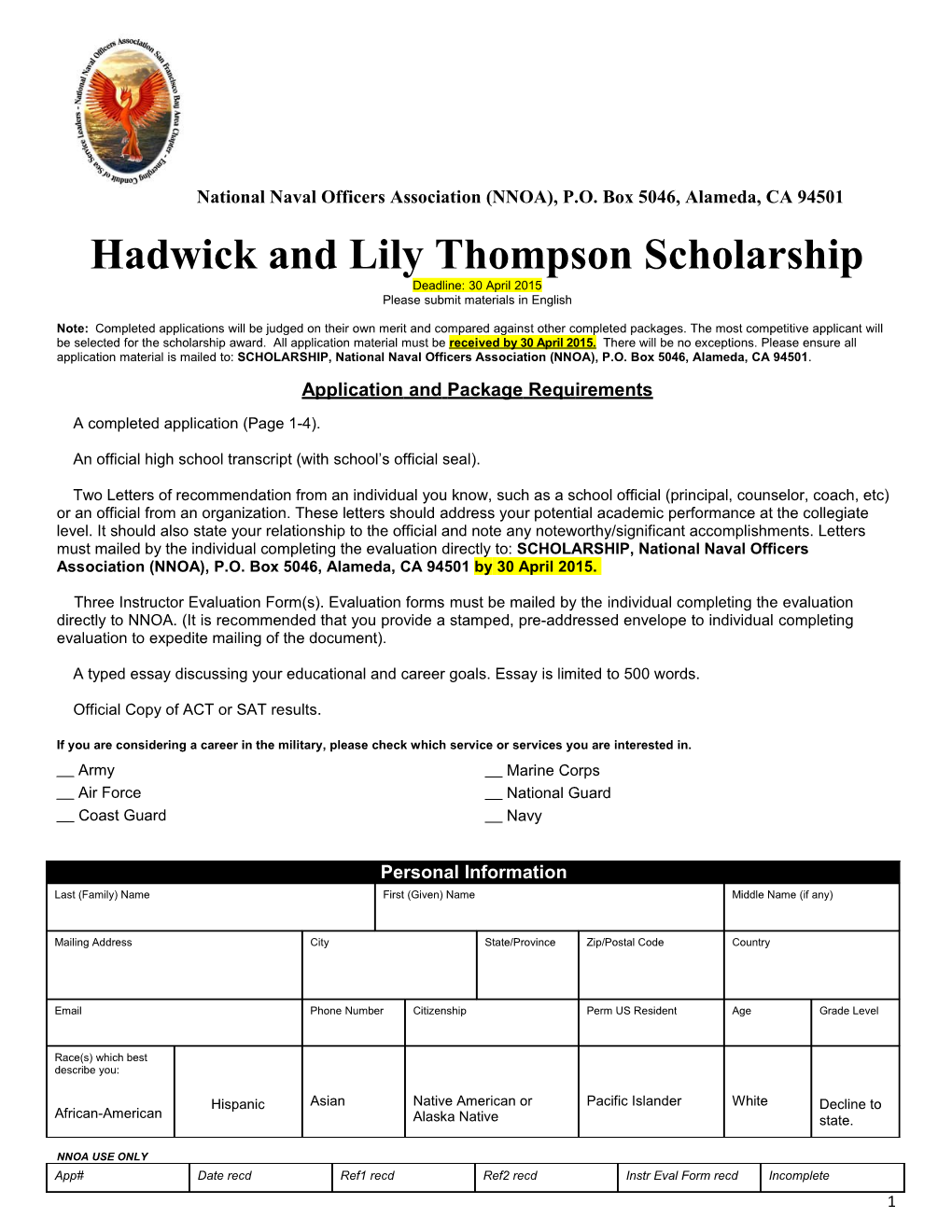 Hadwick and Lily Thompson Scholarship