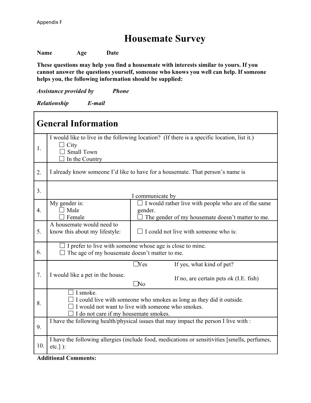 Housemate Survey