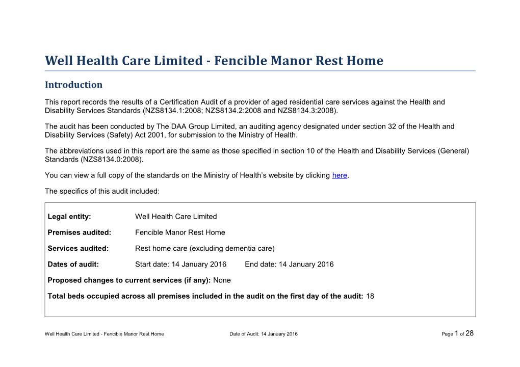 Well Health Care Limited - Fencible Manor Rest Home