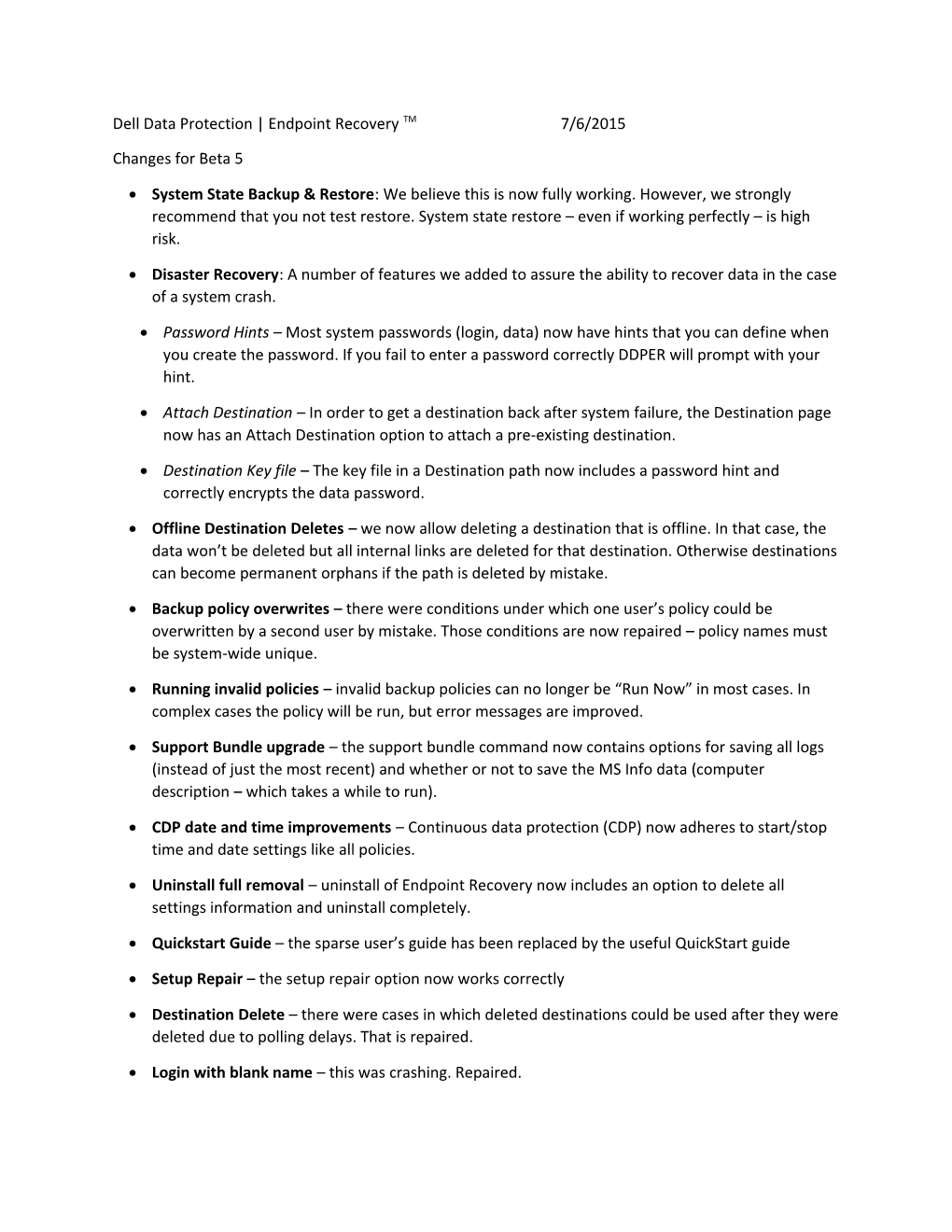 Dell Data Protection Endpoint Recovery TM7/6/2015