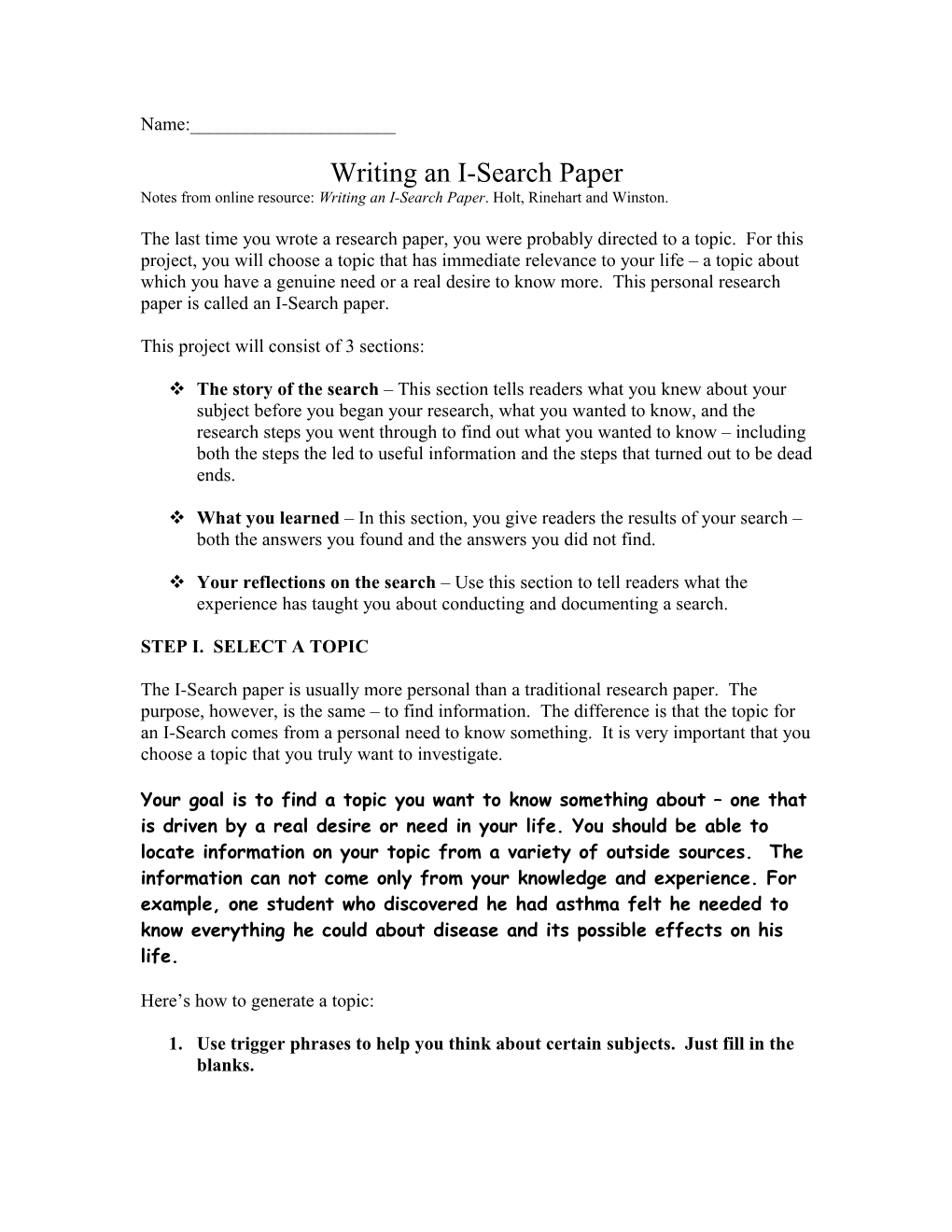 Writing an I-Search Paper