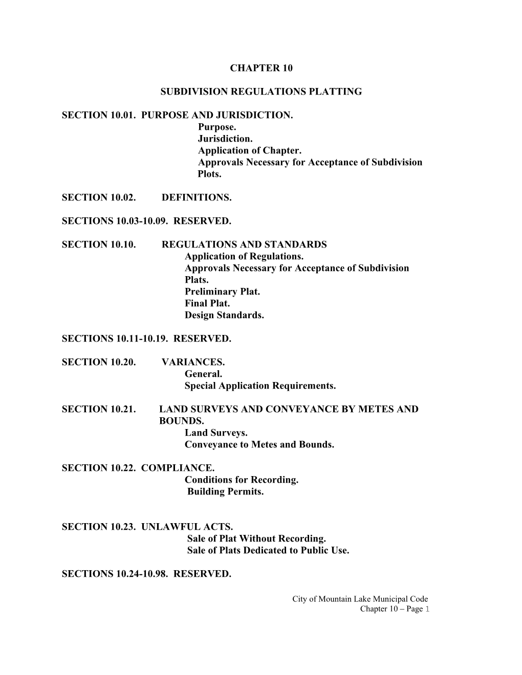 Section 10.01. Purpose and Jurisdiction