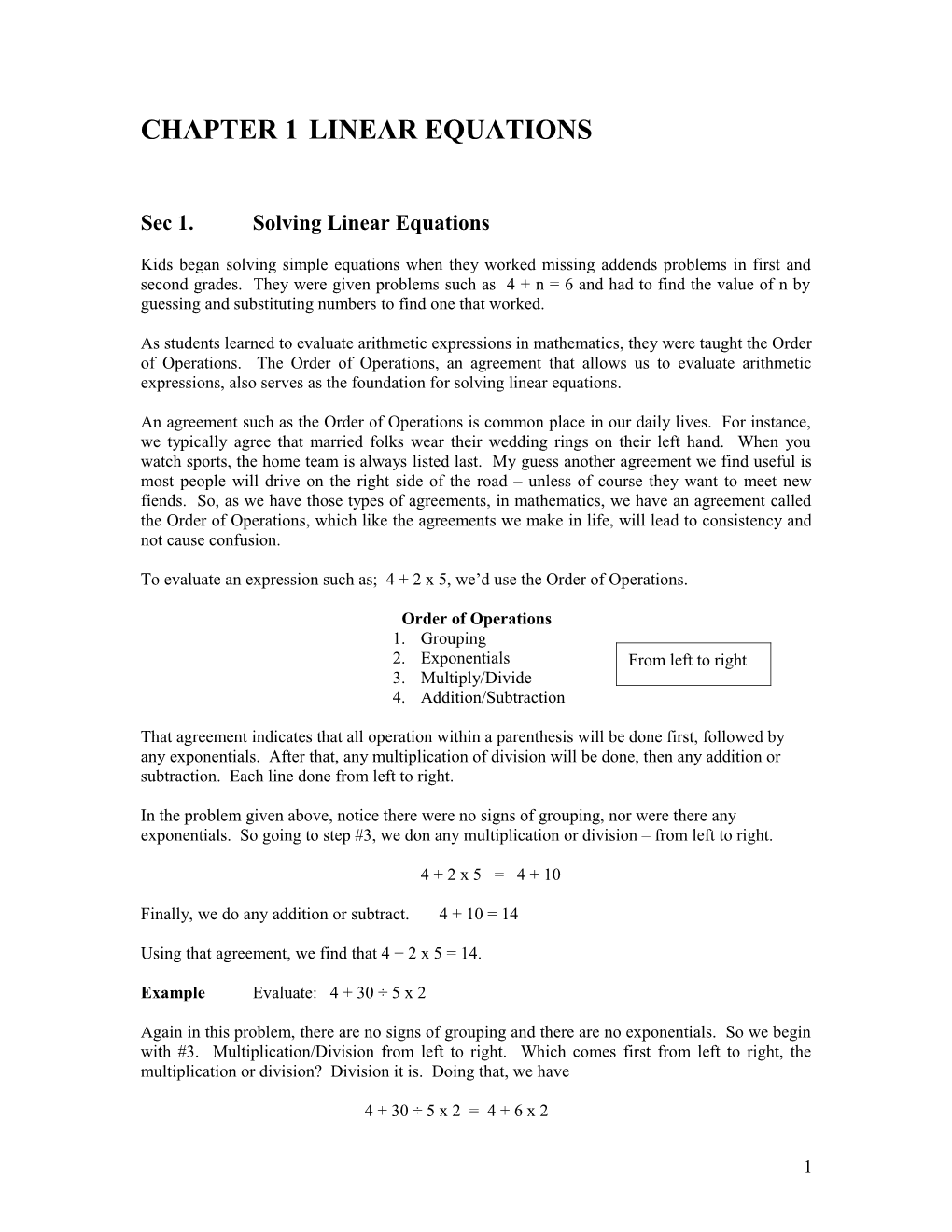 Sec 1.Solving Linear Equations