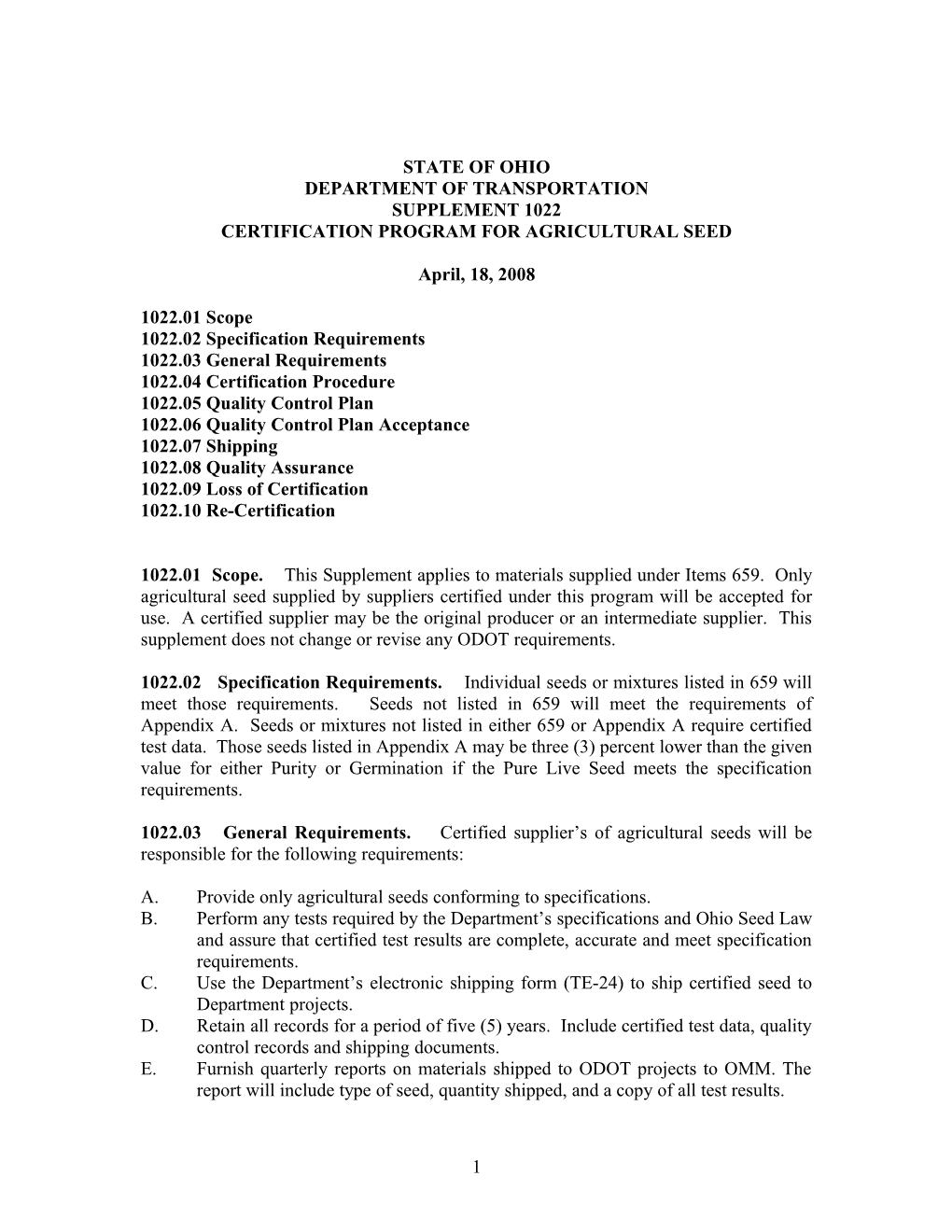 Certification Procedure for Agricultural Seed