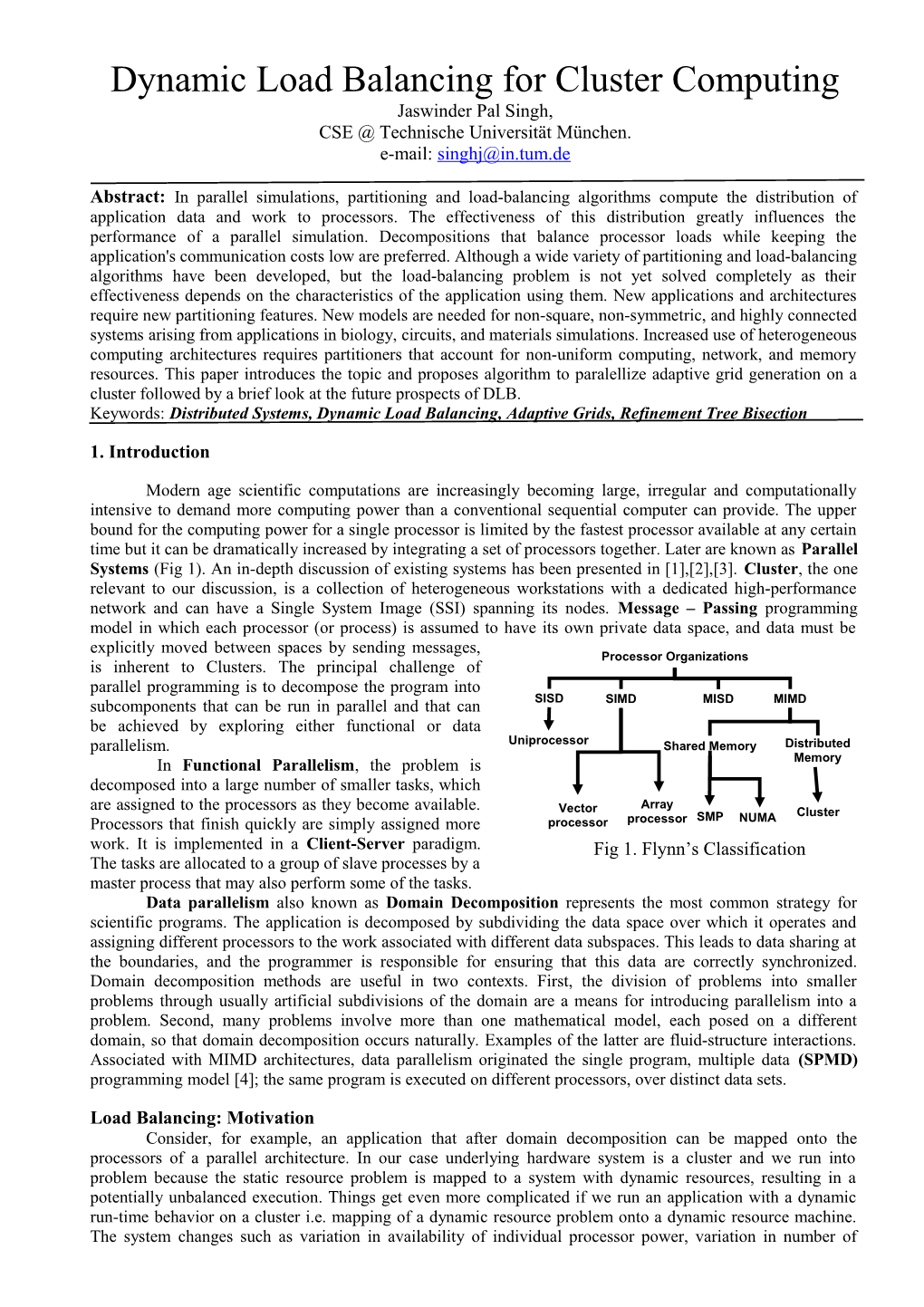 Dynamic Load Balancing for Cluster Computing