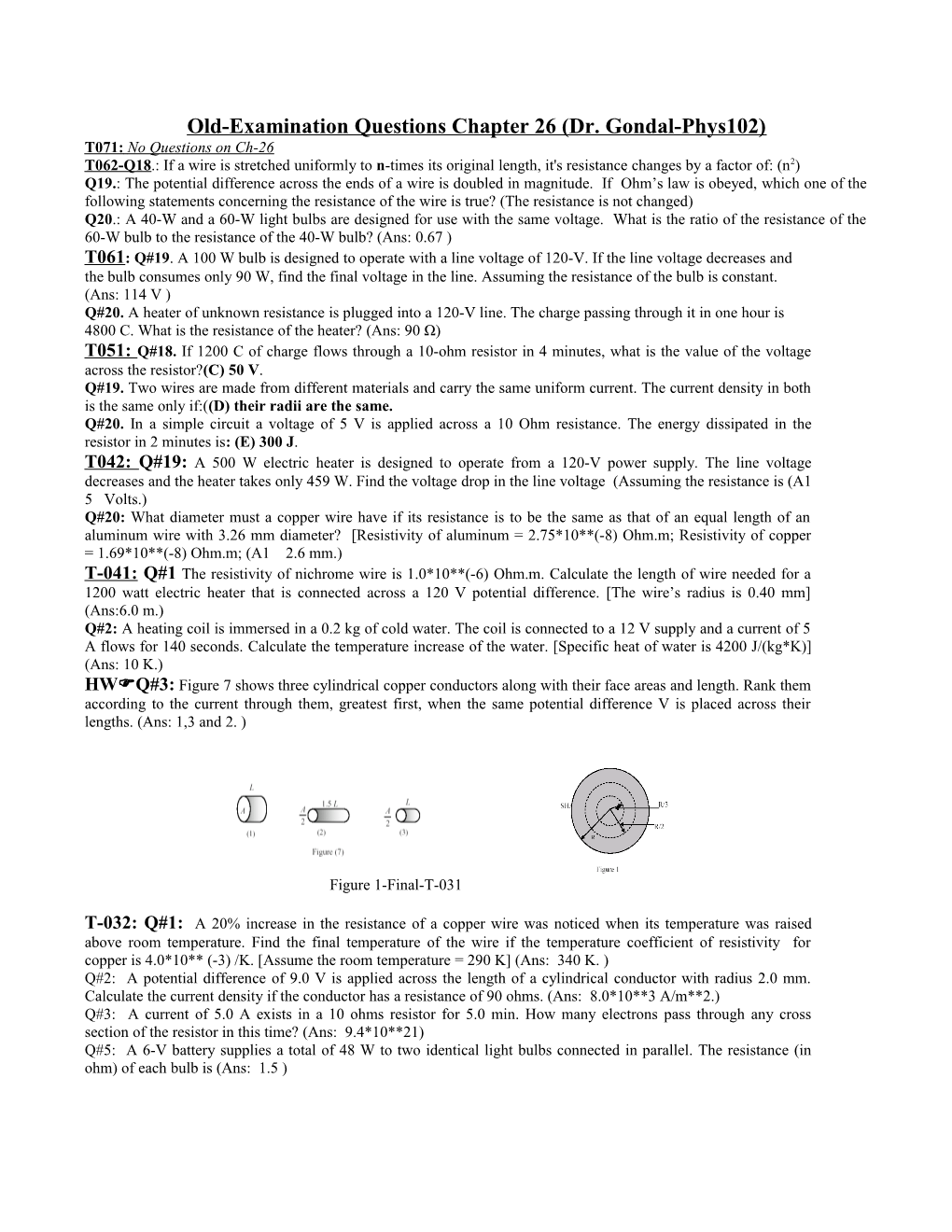 Old-Examination Questions Chapter 26 (Dr. Gondal-Phys102)