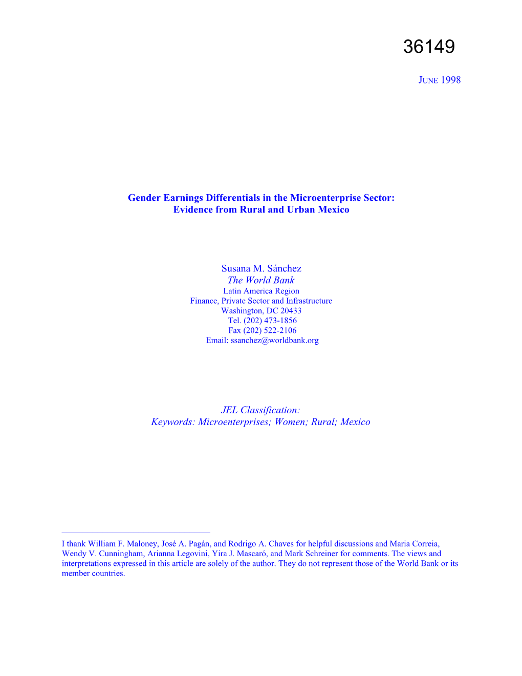 Gender Earnings Differentials in the Microenterprise Sector