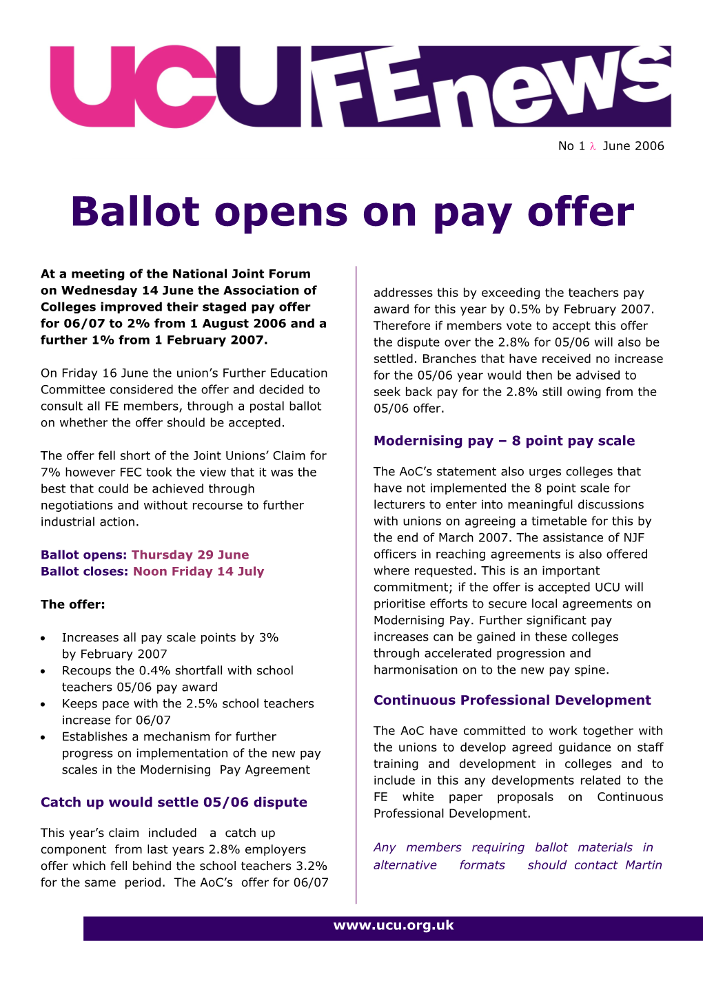 Ballot Opens on Pay Offer