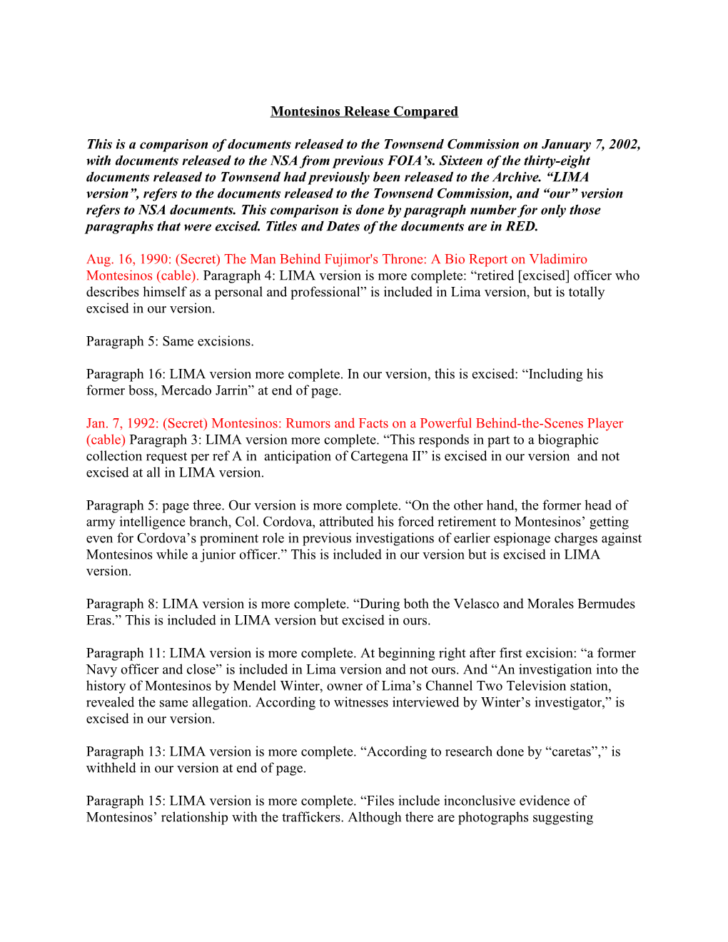 Montesinos Release Compared