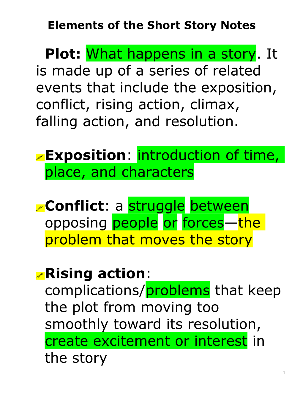 Elements of the Short Story Notes