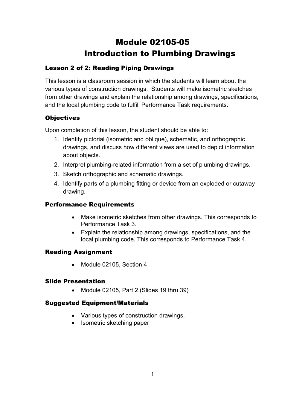 Module 02105-05Introduction to Plumbing Drawings