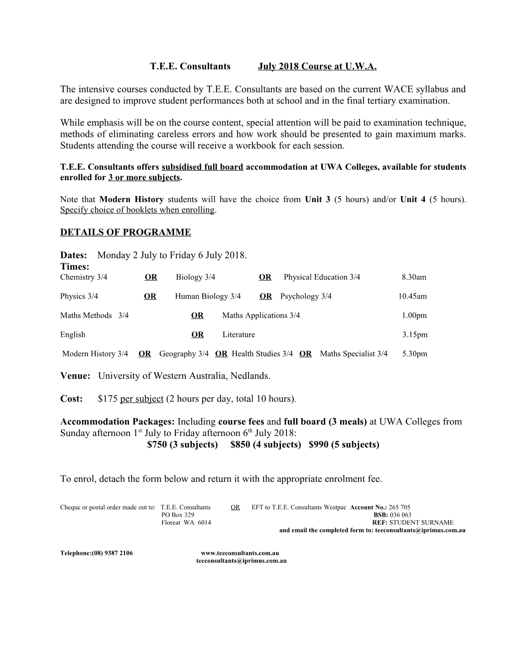 T.E.E. Consultants July 2018 Course at U.W.A