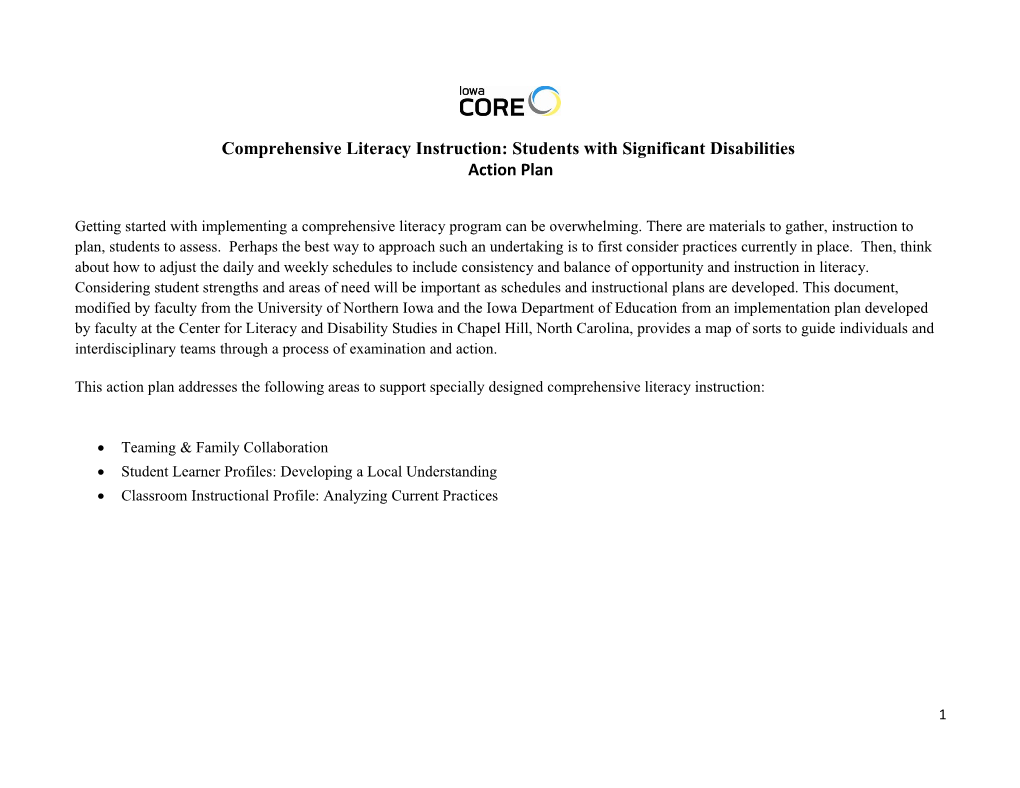 Comprehensive Literacy Instruction: Students with Significant Disabilities