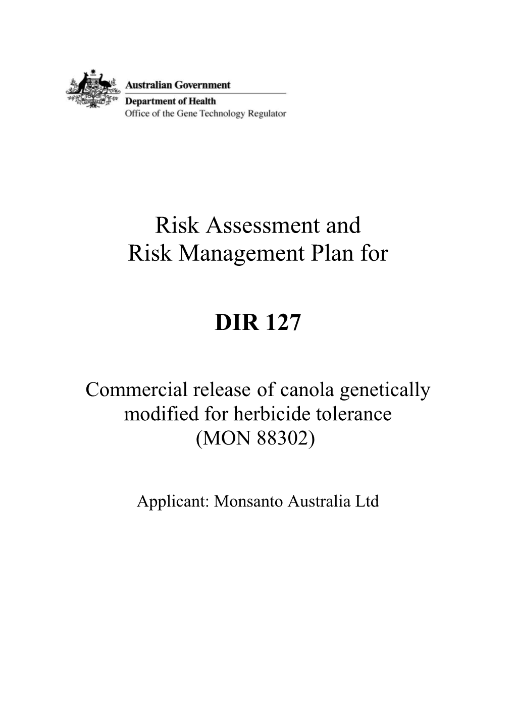 DIR 127 - Risk Assessment and Risk Management Plan (RARMP)
