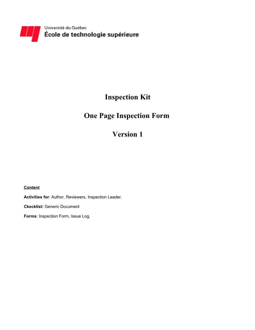 One Page Inspection Form