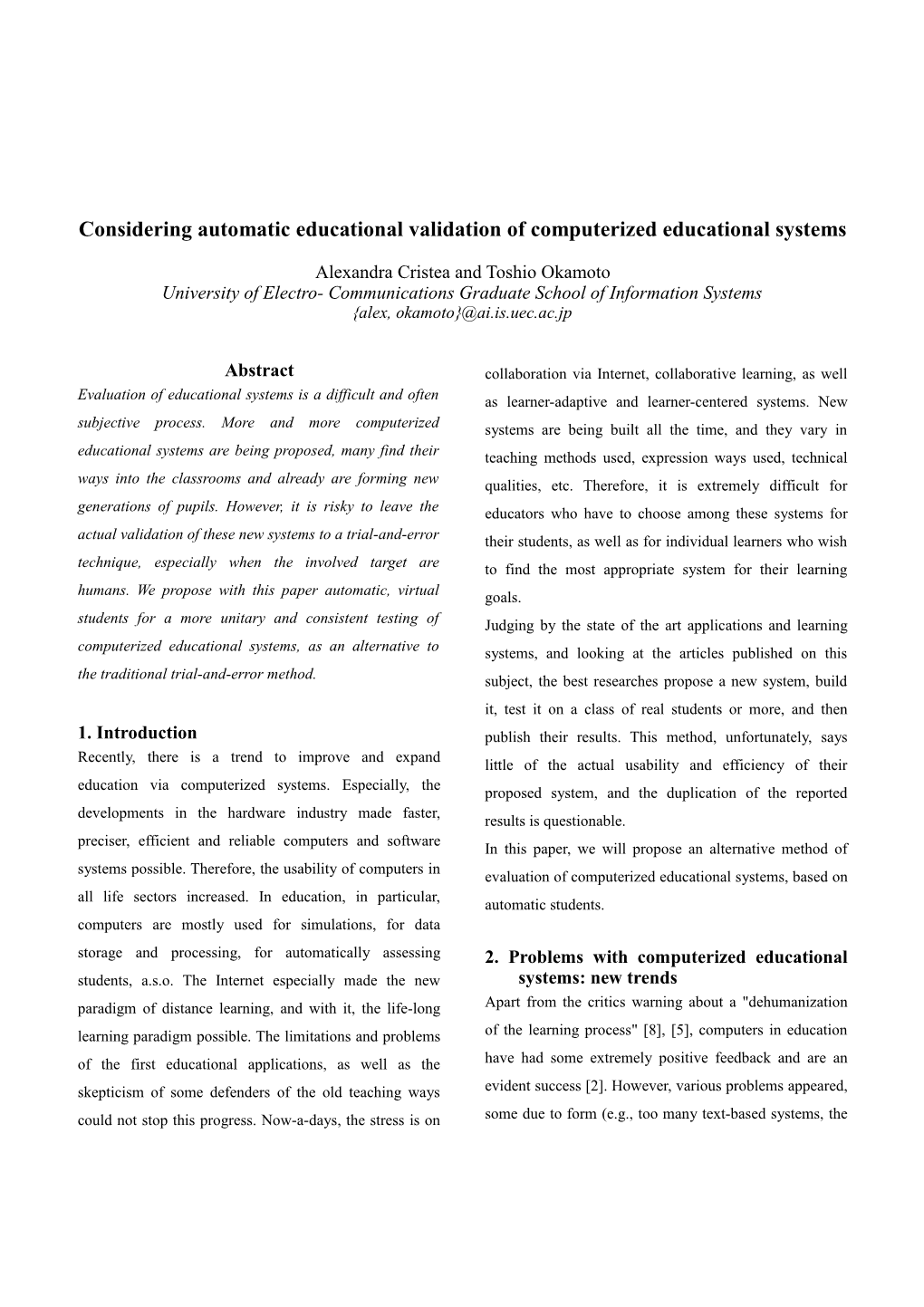 Considering Automatic Educational Validation of Computerized Educational Systems
