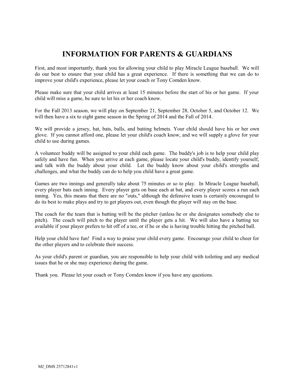 Information for Parents & Guardians