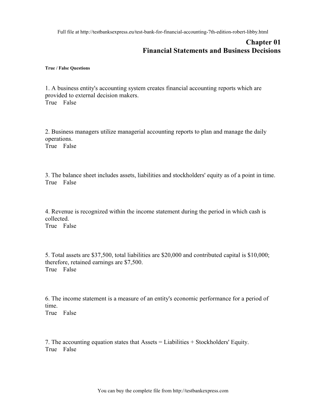 Chapter 01 Financial Statements and Business Decisions